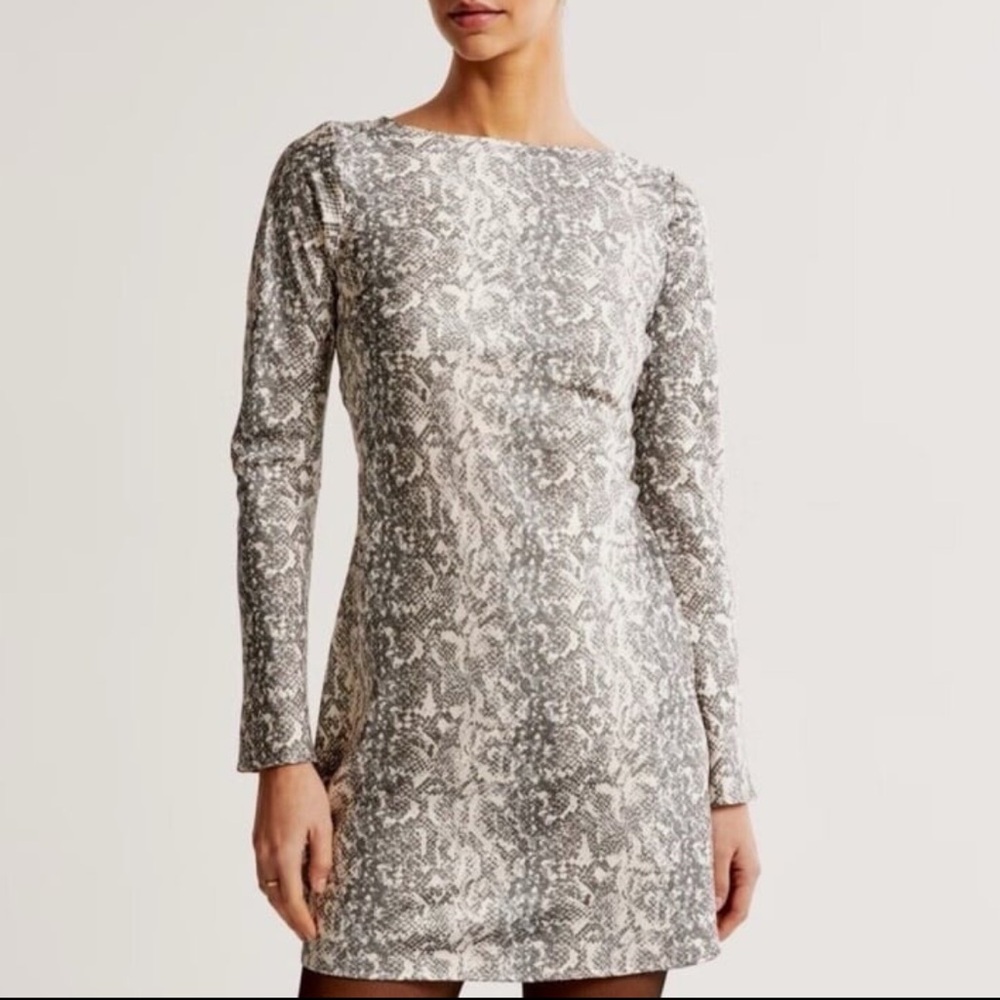 NWT Abercrombie & Fitch Satin Long-Sleeve Open Back Mini Dress